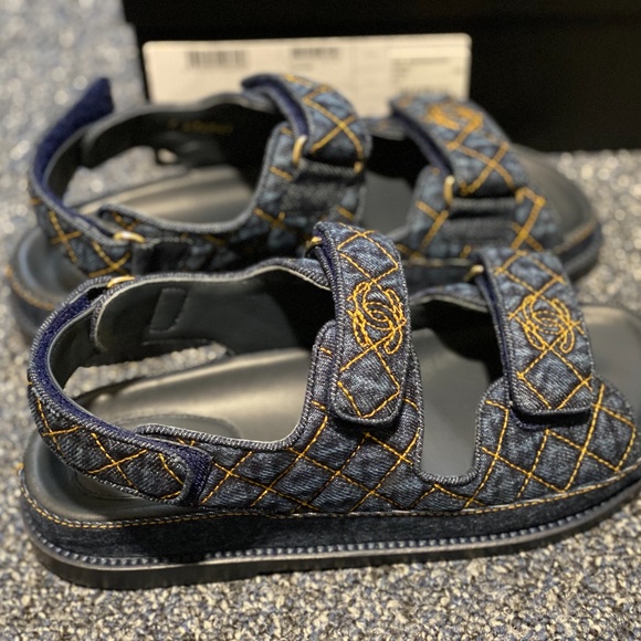 Chanel Denim Gold Quilted Cc Logo daddy sandal - Picture 5 of 13